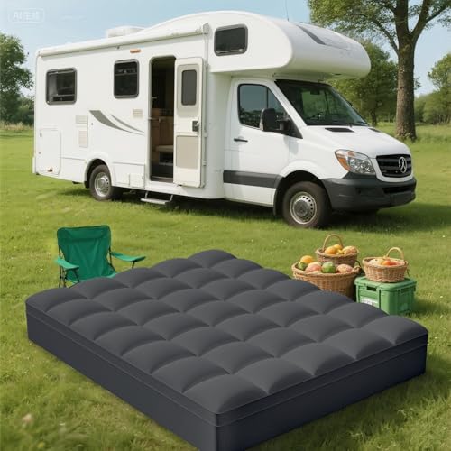 Image of ELEMUSE RV Short Queen Grey Mattress Topper, Thick Pillow Top Mattress Pad | Overfilled down alternative filling adds plush comfort. Deep pocket design, ideal for campers and travel trailers.