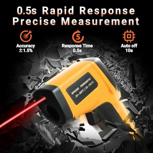 Image of Digital Infrared Thermometer Gun for Cooking,BBQ,Pizza Oven, Infrared Thermometer Laser with Backlight,-58℉~712℉(-50℃~380℃) Handheld Non Contact Heat Laser Temperature Gun (Not for Human)