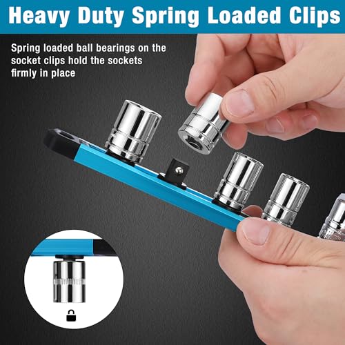 Image of WORKPRO Magnetic Socket Organizer, Heavy Duty 3 /8-Inch Drive Socket Rail | Aluminum Alloy, 10 Pieces Clips, Rotatable & Movable Clips, Efficient Organization