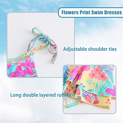 Image of Girls One Piece Swimsuits Halter Ruffled Bathing Suit for Kids Hawaiian Swimwear Leopard Swim Dress 3-16 Years