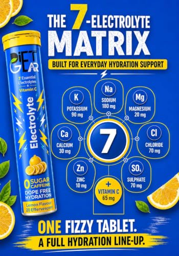 Image of MEGA VALUE COMBO of 5 | DIET GEAR 0 Sugar, 0 Caffeine Instant 7 Electrolyte Drink Mix | 25L /100 Glasses of CLEAN Electrolytes | Instant Daily Hydration for Gym, Heat & Hustle | No BS: No Maltodextrin, No Sucralose, No Artificial Sweeteners