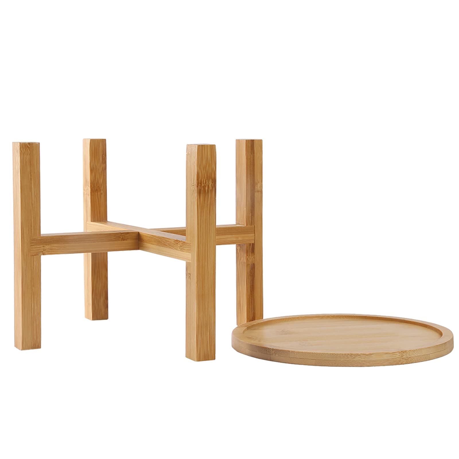 OYSIR 3.5 inch Modern Mini Plant Stand & 3" Bamboo Saucer, Mid-Century Planter Holder, Plant Saucer, Round Bamboo Tray for Flower Pot, Planter Pot Tray, Prevent The Floor Wet, Not Include Planter Pot