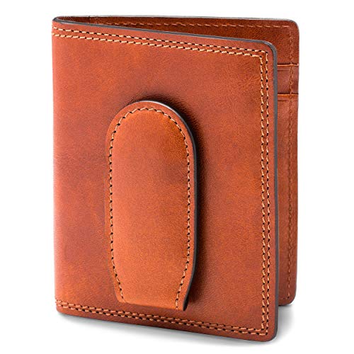 Bosca Men's Wallet, Dolce Leather Front Pocket Bifold Wallet with Magnetic Clip, Amber