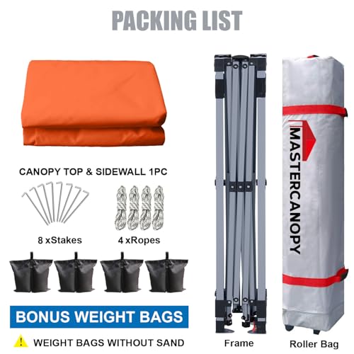 Image of MASTERCANOPY 10x10 Durable Pop Up Canopy Tent with 1 Sidewall, Orange
