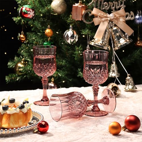 XUWAIDSGN 7oz Plastic Vintage Rose Gold Drinking Glasses Pink Wine Glasses Unbreakable Wedding Glassware Crystal Water Goblets Reusable Drinkware Vintage Champagne Flutes (24, Rose Gold) - Thumbnail 5