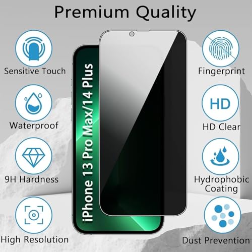 Image of Privacy Screen Protector, Compatible with iPhone 13 Pro Max - Pack of 2, Anti-Spy 9H Tempered Glass, Face ID Compatible, Anti-Fingerprint, Smudge Resistant