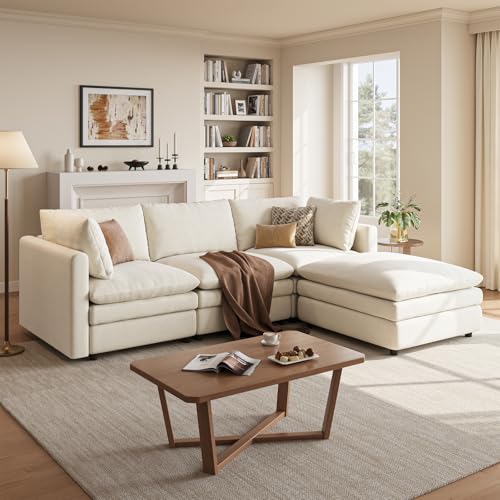 97' Cloud Couches for Living Room, 29.1' Deep Seat Modular Sectional Sofa, L Shaped Cloud Sofa with One Movable Ottoman