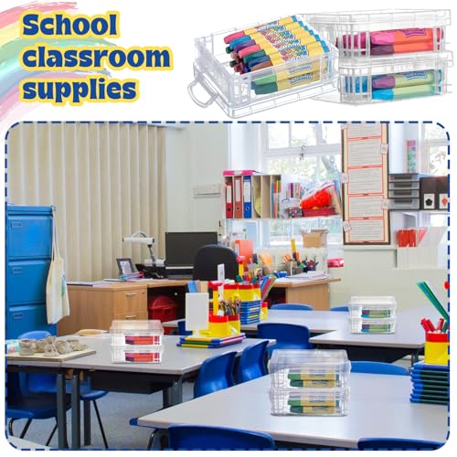 Image of Suzile 70 Pcs Plastic Crayon Box with Lid Clear Crayon Organizer Stackable Storage Containers Bulk Pastel Holder Case for Office School Classroom Supplies Pen Pencil Art Crafts