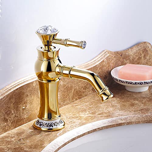 YHSGY Rose Golden Hot Cold Becken Wasserhahn Keramik Messing Badmischer Einhand Kristall Griff Becken Wasserhahn Bad Wasserhahn