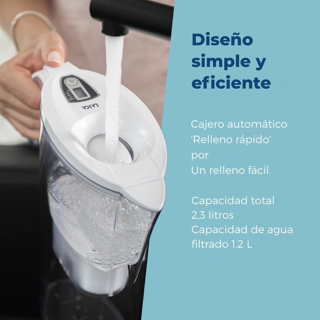 Pack de 6 filtros Laica bi-flux + 1 jarra de regalo. El filtro bi-flux reduce la cal y el cloro, mejorando el sabor del agua del grifo, dura 150 litros/1 mes, compatibles con las jarras Brita y otras