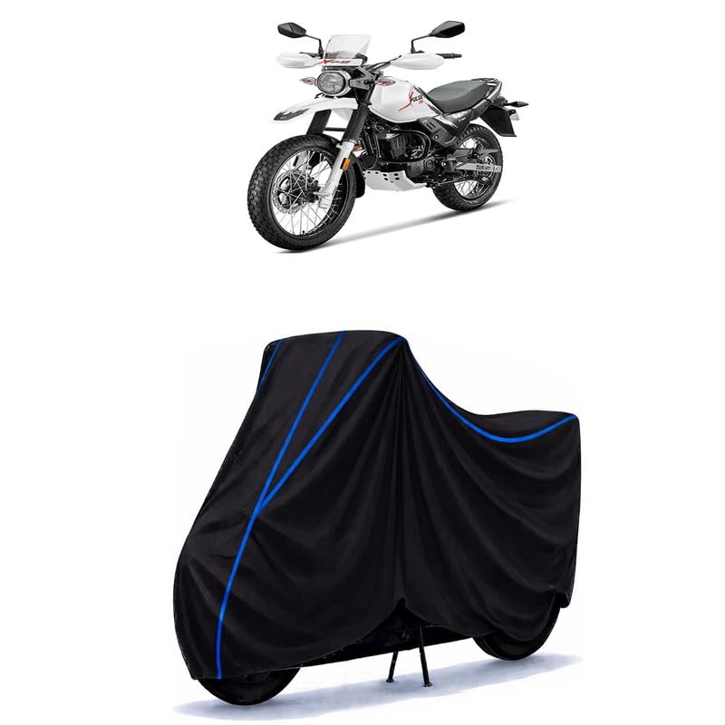 Image of Hero XPulse 200 Bike Cover Water Resistant Universal Motorcycle Rain | Heavy Duty UV Protection, Dust, Scratch Indoor Outdoor All Weather with Black Blue Piping Elastic