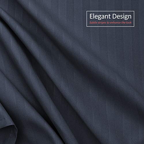 Image of Nestl Full Size Bed Skirt - Damask Dobby Stripe Wrap Around Bed Skirt Full Size - Double Brushed Microfiber 14 in Tailored Drop Pleated Bed Ruffle with Bed Skirt Pins - Navy