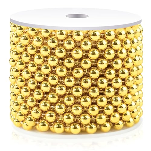El Mejor Listado de Rollos de hebras los 10 mejores. 41 Perlas de Hilo para Manualidades 8MM Cuenta de Perla, 33 Pies Guirnalda de Perlas Doradas Falsas Carrete Rollo Hebra Decoración de Boda Fiesta, Decoraciones de Árbol de Navidad