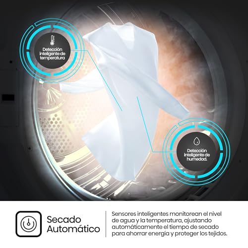 Hisense DHQE900UWDC - Secadora bomba de calor, capacidad 9 Kg, Clase D, secado rápido 30', finalización diferida, ancho 59,5cm, alto 84,5cm, fondo 55cm, color Blanco - Imagen 6