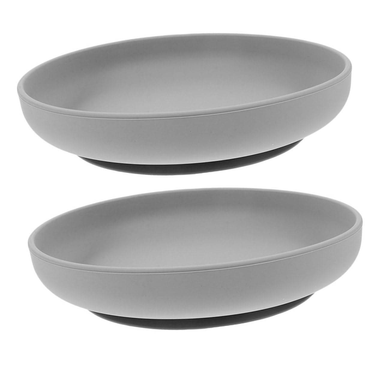 FOYTOKI 2pcs Dark Grey Silicone Suction Feeding Plate for Elderly and Disabled Anti Spill Self Feeding Dish for Seniors with Limited Mobility for Patients and Care