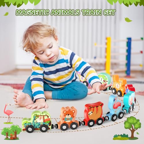 Toys for Toddlers, 11 Magnetic Wooden Animals Train Set, Montessori Toys for Toddlers, Learning Activities, Sensory Toys for Kids, Birthday Gifts for Boys, Girls - Image 3