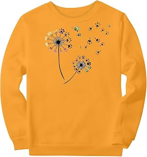 KonJim Womens Fall Winter Sweatshirts Dandelion Print Pullover Crew Neck Long Sleeve Sweatshirt Tops Relaxed Fit Casual BasicCrewneck Sweatshirts Loose Graphic Tee Shirts