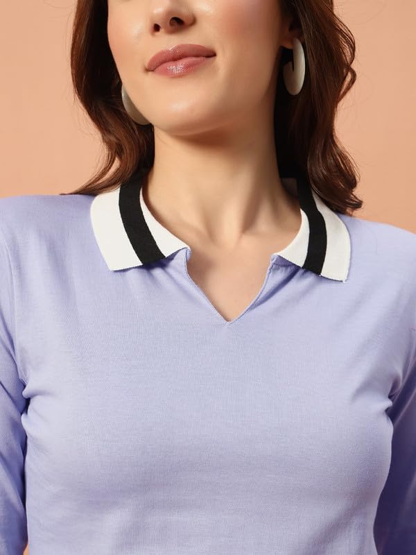 THE DRY STATE Women Basic Fit Full Sleeve T-Shirt with Collar - Baby Lavender - XL (Pack of 1) - Image 7 thumbnail