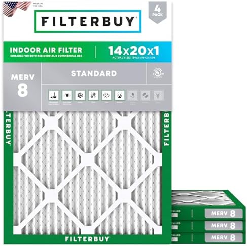Filterbuy 14x20x1 Air Filter MERV 8 Dust & Allergy Defense (4-Pack)