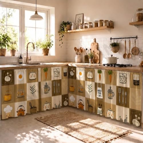 Image of Premium Under Sink Curtain for Modular Kitchen | Rod Pocket Cabinet Curtain | Wash Basin Storage Cover| Decorative Kitchen Counter Skirt | Dust Proof | 150 x 71 cm (Coffe 2)