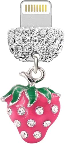 ELISE & FONDA CP446 Puerto de carga USB Crystal Anti Dust Plug Little Strawberry Phone Charm para iPhone 13/12/11/XS MAX/XR/X/8 Plus/7/6S/8/SE iPad