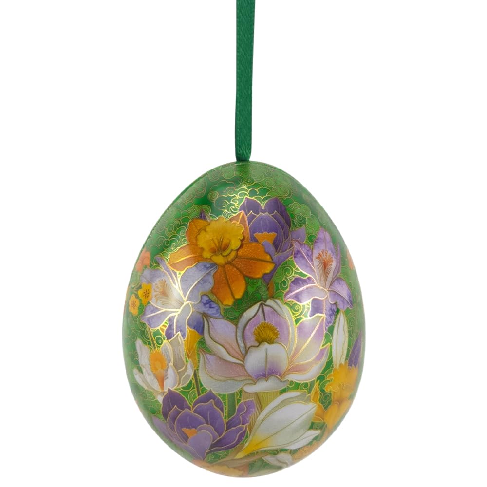 That's Crackers Green Cloisonne | Two Part Hanging Easter Egg | Fillable Tin | 7cm Tall