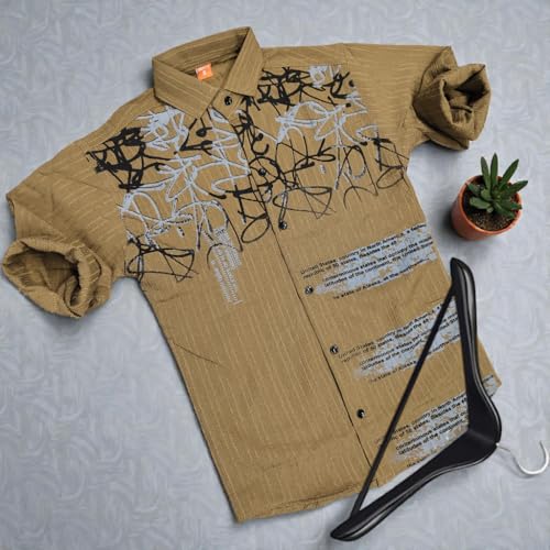 Image of Zilcon Boys Half & Half Long Sleeve Shirts Classic Collared Button-Down Tshirt Solid Cotton Letter Printed Kids & Junior Boys Shirt