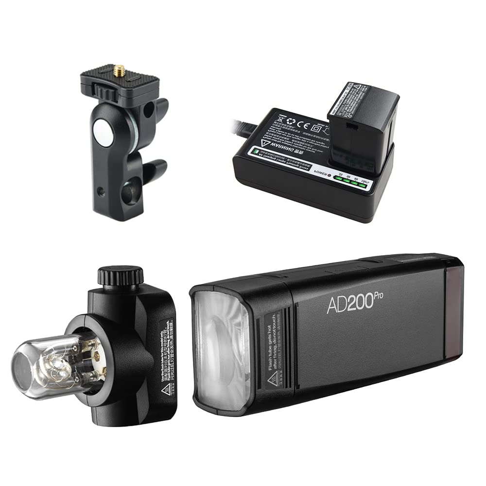 Godox AD200Pro Pocket Flash Portatil inalámbrico TTL con Cabeza Intercambiable (Speedlite/Bombilla Descubierta) GN52 GN60 1 / 8000s HSS 2.4G Wireless X System 200W para Nikon Sony Fujifilm
