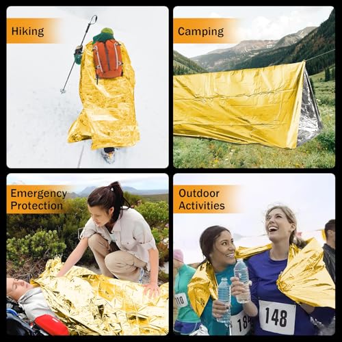 Image of 50 Pack Emergency Mylar Thermal Blankets - 82 inchx62 inch Waterproof Heat Reflective Blankets, Bulk Rescue Blanket for Survival, Camping, Marathons, Bug Out Bag, First Aid, Golden