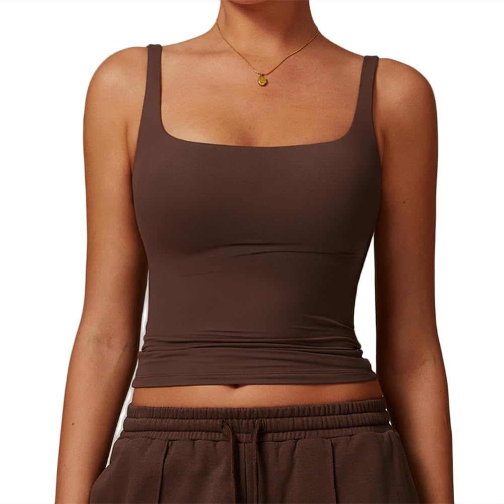 JPXJGT Active Wear Women Sleeveless Fitness Shirt Yoga Wear Gym Tank Top(Size:S,Color:Brown)