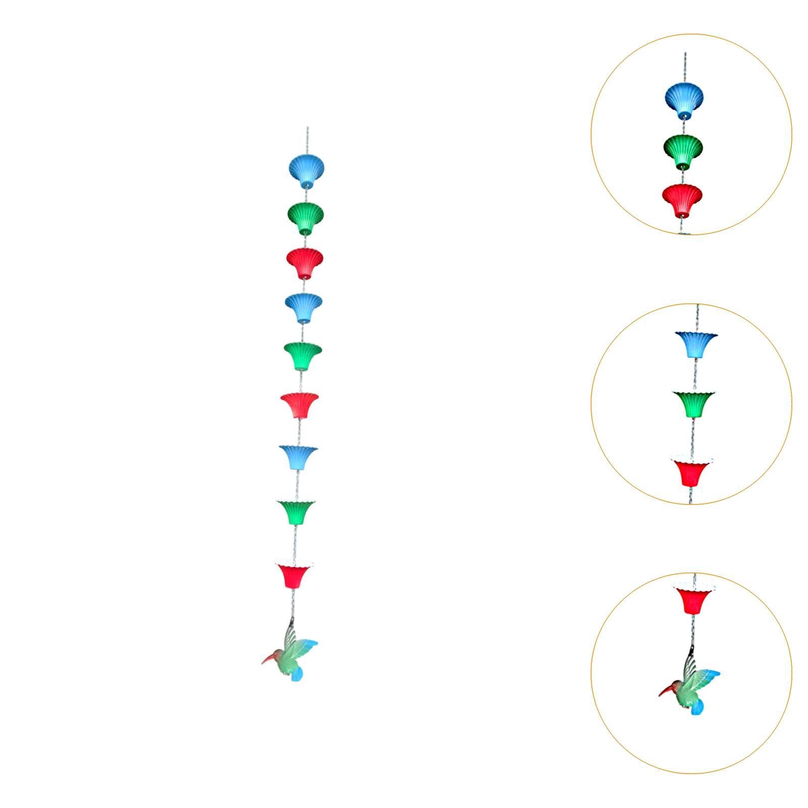 Whtkoph 120cm Wrought Iron Rain Chain 9 Rain Collector Cups with Hummingbird Pendant for Downspout