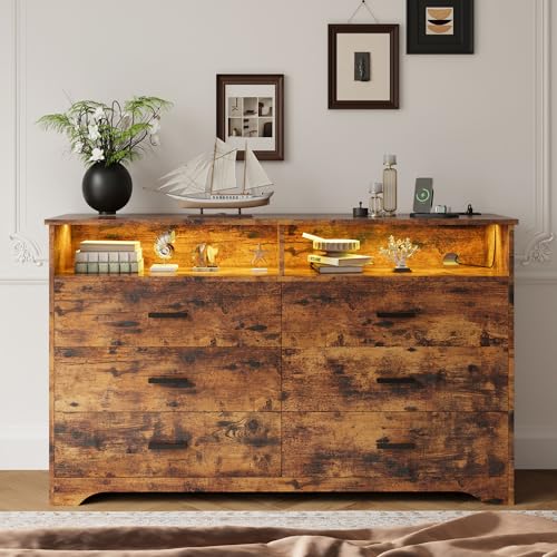 IRONCK Kommode Vintage Braun mit 6 Schubladen, Komodenschrank mit...