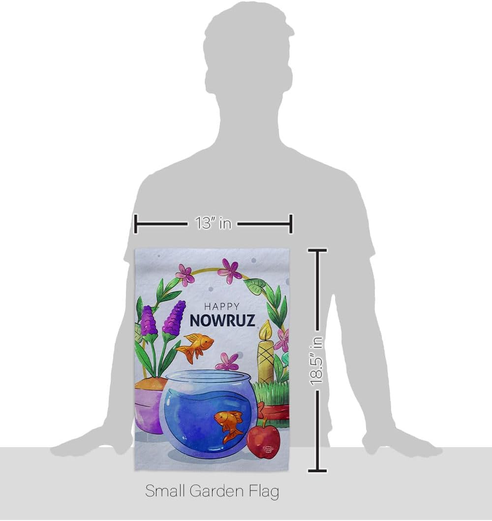 Nowruz Greeting Garden Flag Banner Tapestry Outdoor Religious Wall Hanging Poster Persian New Year Decorcations Religion Porch Yard Home Decor Lawn Yard Door Sign Iranian Gifts Made In USA