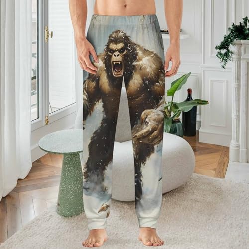 Angry Bigfoot Snowstorm Men's Pajama Pants Soft Lounge Bottoms Lightweight Jogger for Sleeping2