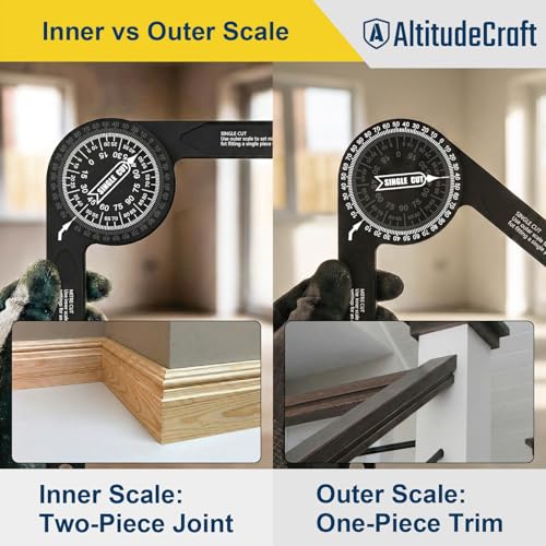 Image of Precision Miter Saw Protractor - No-Math Angle Finder for Crown Molding, Trim & Woodworking | Heavy-Duty Aluminum, 360 Rotation (7.28 In)