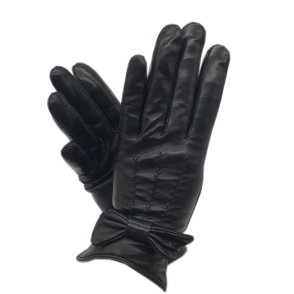 Winterhandschuhe für Damen, warme Schwarze Lederhandschuhe zum Fahren und Fahrradfahren, gefüttert, Kälteschutzhandschuhe, D 8,5 (D 9)