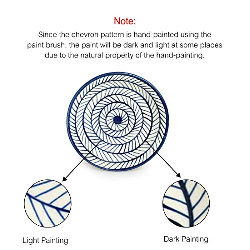 Image of ExclusiveLane 'Indigo Chevron' Handpainted Ceramic Side Plates & Ceramic Quarter Plates(7 Inch, Set of 2, Dishwasher & Microwave Safe) Ceramic Plates for Dinner Serving Plates Starter Snacks Plates