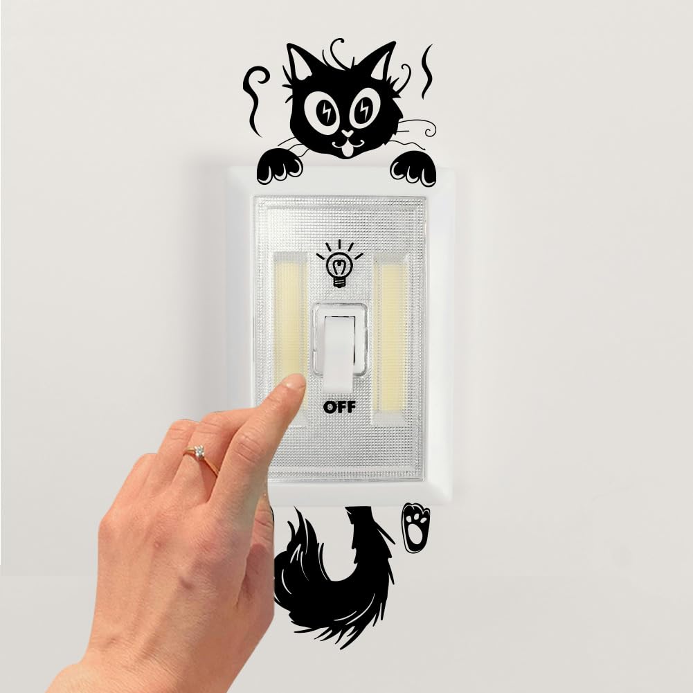 AHANDMAKER 6 Types Mignon Chat Noir Cartoon Interrupteur Autocollant Mural Chat Noir Dessin Animé Autocollant Mural Créatif Peeping Cat Interrupteur Interrupteur Autocollant