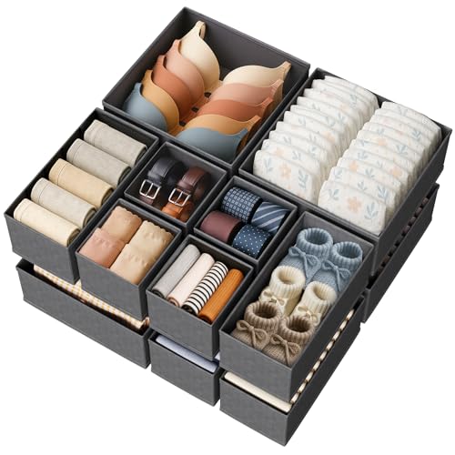 Image of ZenStorage Sturdy Drawer Organizers (12-Pack) - Fabric Dresser Drawer Organizers & Dividers for Nursery Organization, Baby Organizers and Storage for Clothes, Socks & Underwear, Grey