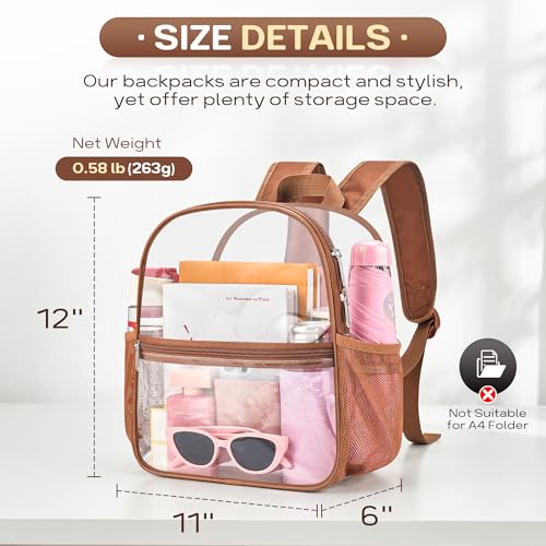 Image of Oraben Clear Backpack Stadium Approved, 12 x 6 x 11 in, Small Transparent Backpack for Concerts, Sports Events, Festivals, Travel, Waterproof PVC, Adjustable Straps, Women Men