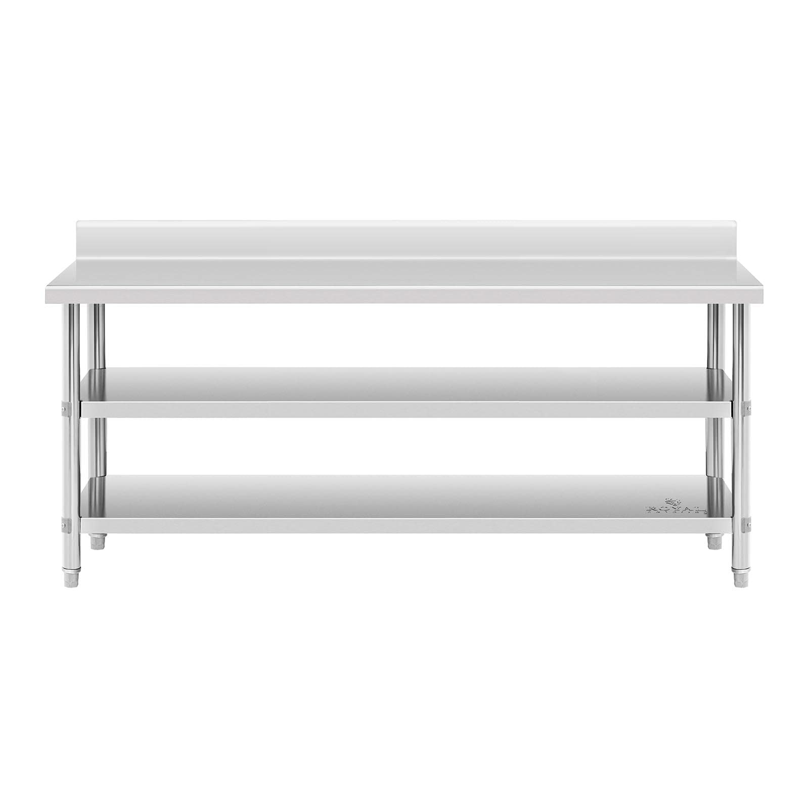 Royal Catering RCAT-200/90-SPS3SH - Tavolo da lavoro in acciaio INOX con alzata, 200 x 90 x 16,5 cm, 500 kg, 2 ripiani in acciaio INOX