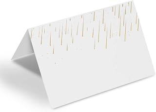 AZAZA 50 Pcs Place Cards with Gold Foil - Table Tent Cards Seating Place Cards for Weddings Banquets Dinner Parties 2.5" x 3.75" (Meteor Shower - Gold)
