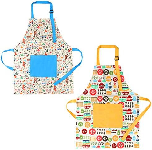 SOTOGO 2 Pack Child Apron Kids Painting Art Apron Cotton Apron for Toddlers Age 6-12
