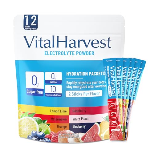 Image of 12 Sticks Electrolytes Powder Packets 6 Flavors Sugar Free Hydration Packets Electrolyte Liquid Daily IV Drink Mix with Lemon Lime, Watermelon, Orange, Raspberry, White Peach, Blueberry