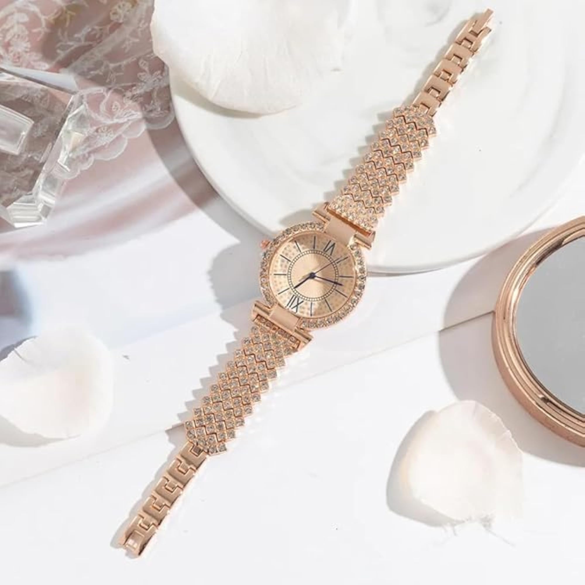 Women's Premium Rose Gold Diamond-Studded Watch