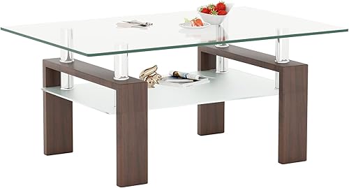 Miniatura 8 de IANIYA Mesa de centro de vidrio templado para decoración moderna de sala de estar, fácil de limpiar con bordes redondeados seguros y diseño