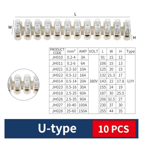 Bloque de terminales de plástico JH tipo U de 12 vías y 2,5mm para cableado flexible de 3A 2