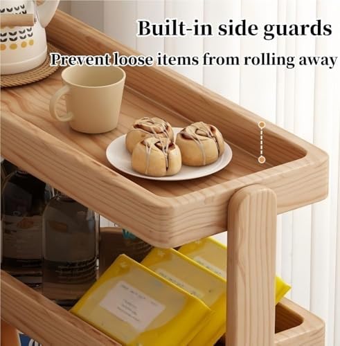 4-Tier Wooden Rolling Cart, Multi-Functional Book Trolley, Floor-Standing Storage Rack for Home, Office & Living Room, Durable Brown Finish (60 x 20 x 81cm)