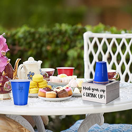 Solo Cup Holder With Marker Slot Wooden Mark Your Cup And Drink Up Cup Holder Party Cup Organizer 2 Sides Designs Drink Dispensers For Parties Farmhouse Bar Party Decor Housewarming Hostess #TOP2