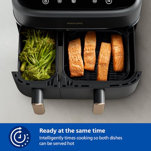 Image of Philips Dual Basket Air Fryer 3000 Series, 9L, 2 Drawers, Synch Function, Rapid Air Technology, Versatile Large Hot Air Fryer, 90% Less Fat and Energy Saving, HomeID App (NA352 /00)